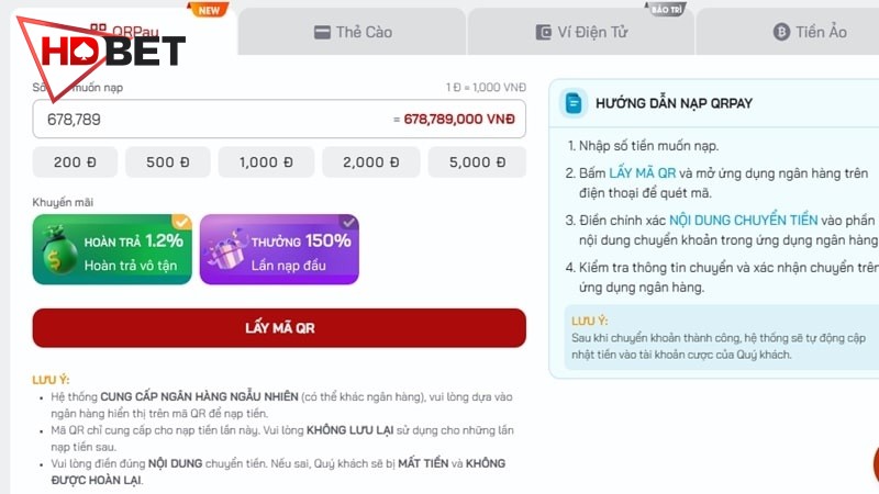 Nhập số tiền muốn nạp.