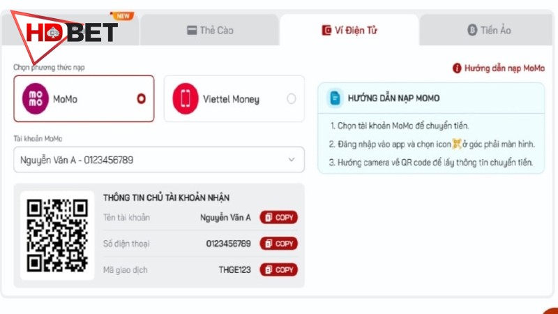 Nạp tiền HDBET bằng ví điện tử.