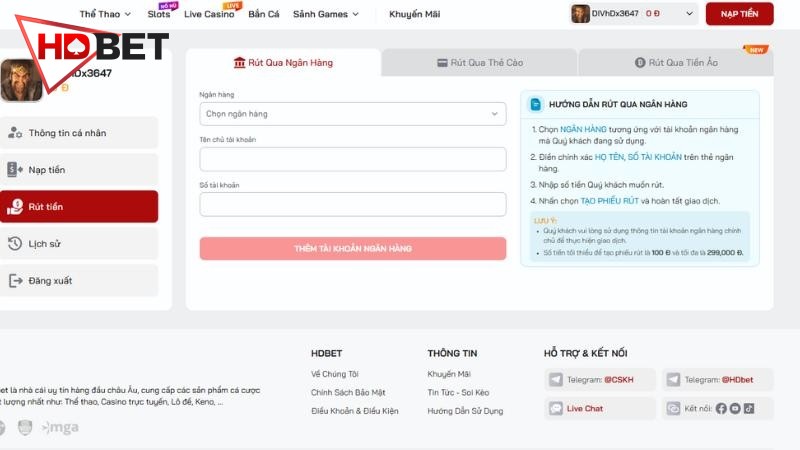 Các bước rút tiền HDBET được tối ưu một cách dễ dàng